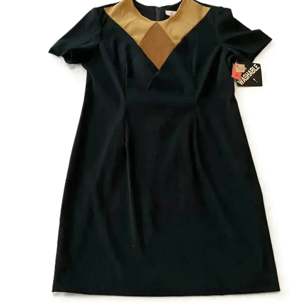 NWT Sweet Miranda Black Colorblock V Neck Short Sleeve Knee Length Dress Size 18